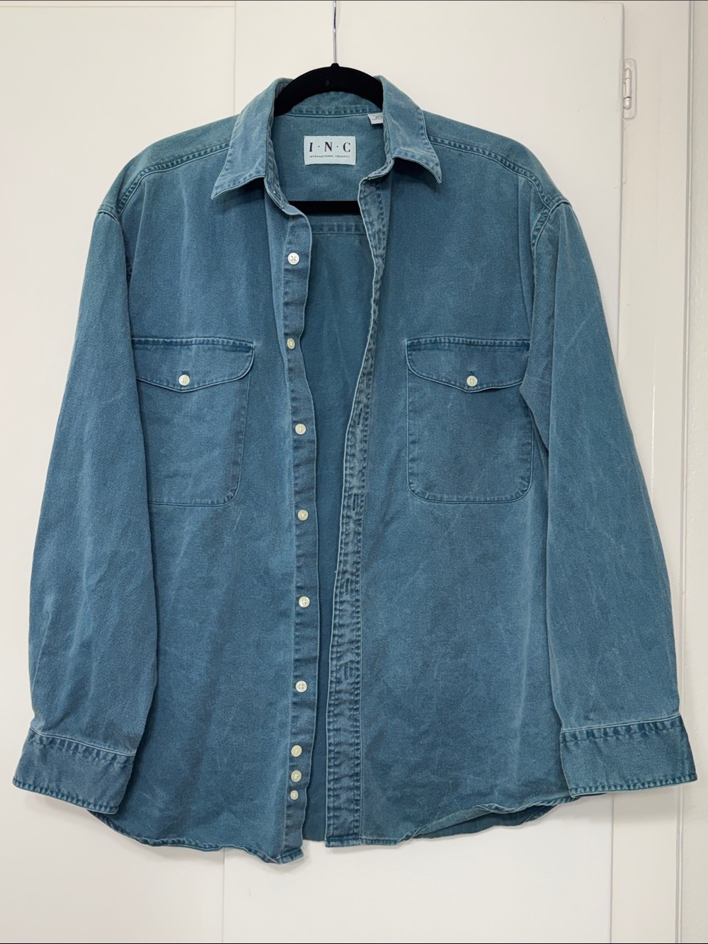 INC International Concepts Dusty Teal-Blue/Green Washed Button-Down Shirt
